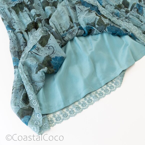 Vintage Tess Floral Paisley 14 Skirt 100% Silk Sheer Lace Fairy Witchy Festival - Picture 6 of 8